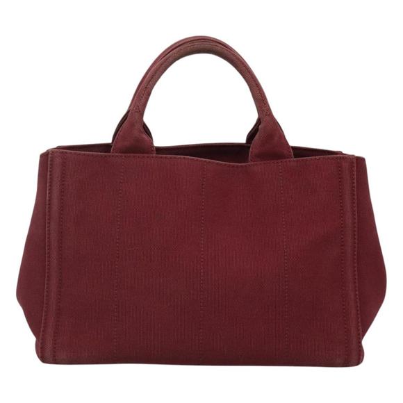 PRADA Canapa PM Hand Bag Canvas 2way Wine Red Gold Auth EC008 - Picture 2 of 16